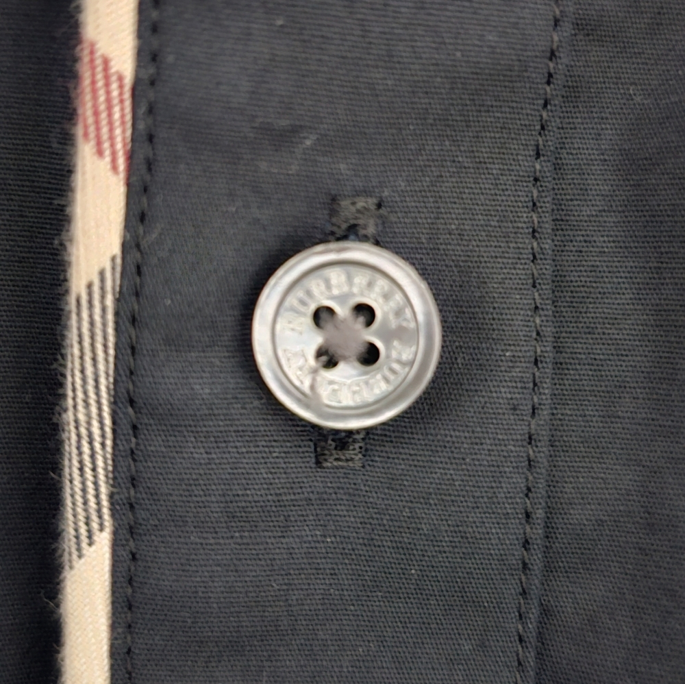 Burberry London Black Nova Check Button Down Shirt M Cotton Stretch Designer - Picture 8 of 9